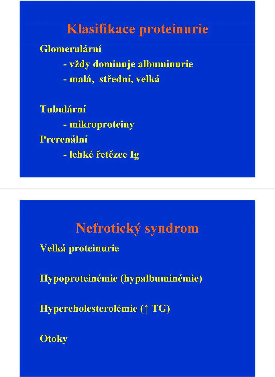 Prerenální - lehké řetězce Ig Nefrotický syndrom Velká