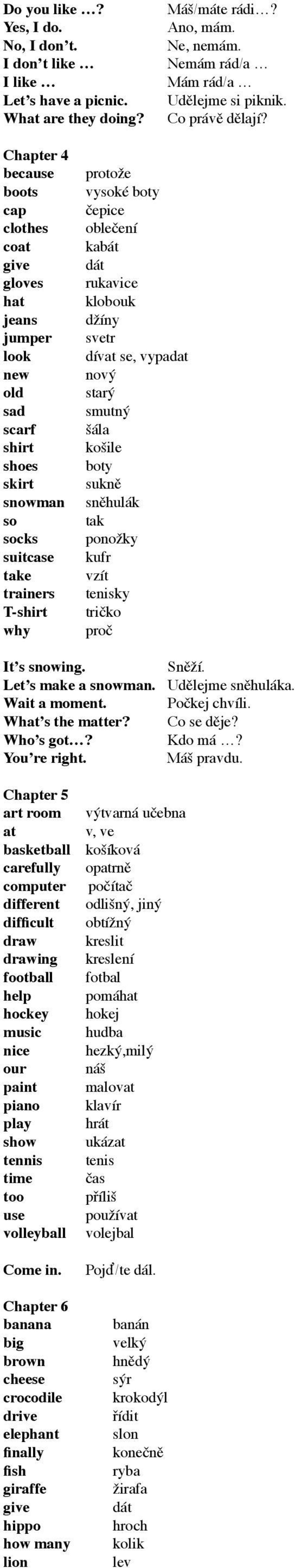 rukavice klobouk džíny svetr dívat se, vypadat nový starý smutný šála košile boty sukně sněhulák tak ponožky kufr vzít tenisky tričko proč It s snowing. Sněží. Let s make a snowman.