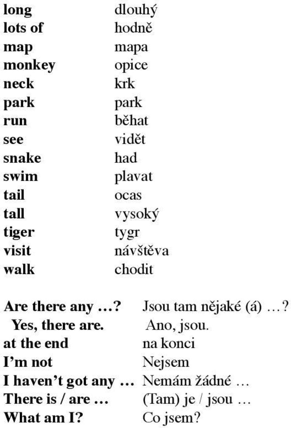 there any? Jsou tam nějaké (á)? Yes, there are. Ano, jsou.