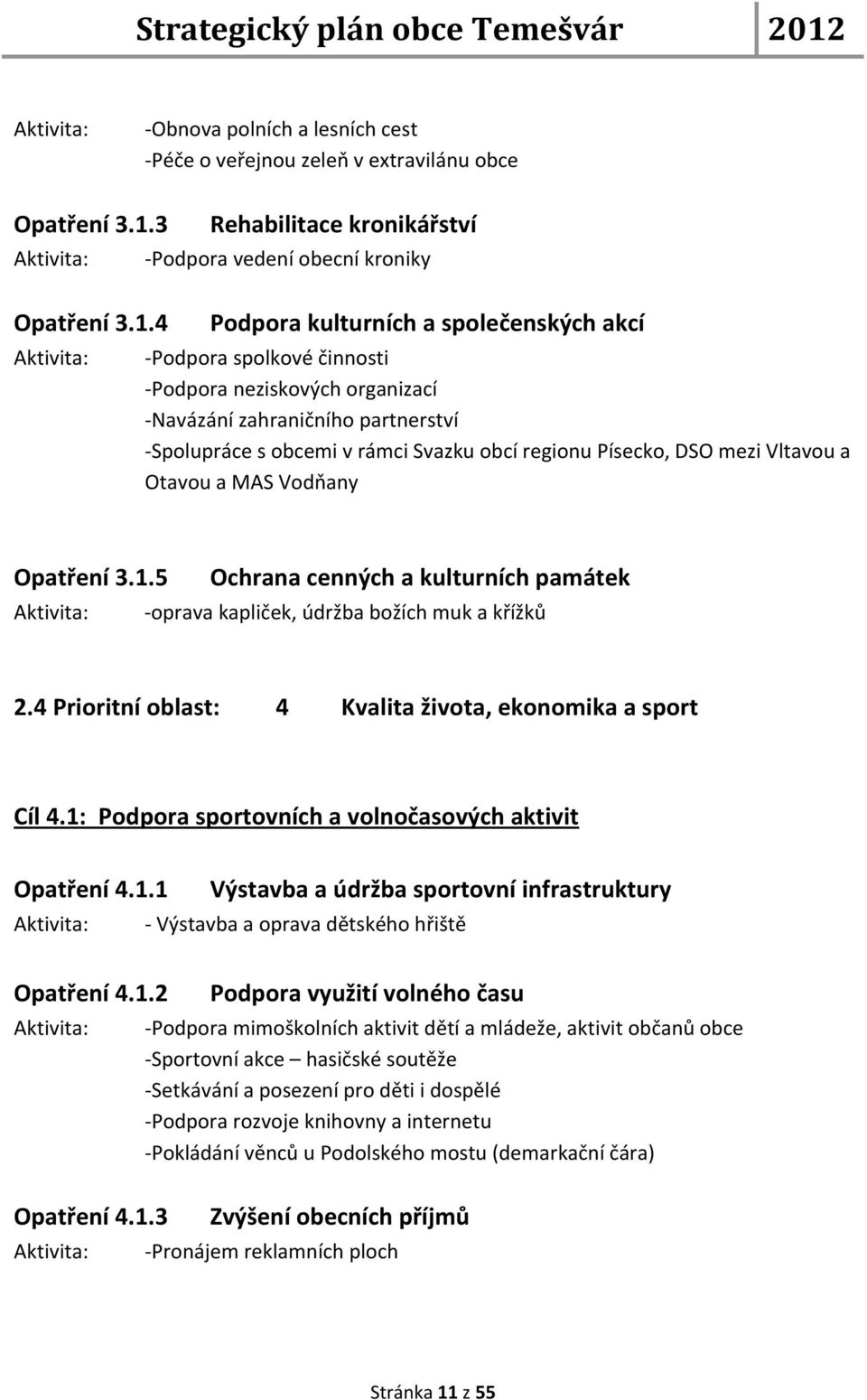 Písecko, DSO mezi Vltavou a Otavou a MAS Vodňany Opatření 3.1.5 Aktivita: Rehabilitace kronikářství -Podpora vedení obecní kroniky Opatření 3.1.4 Aktivita: Ochrana cenných a kulturních památek -oprava kapliček, údržba božích muk a křížků 2.