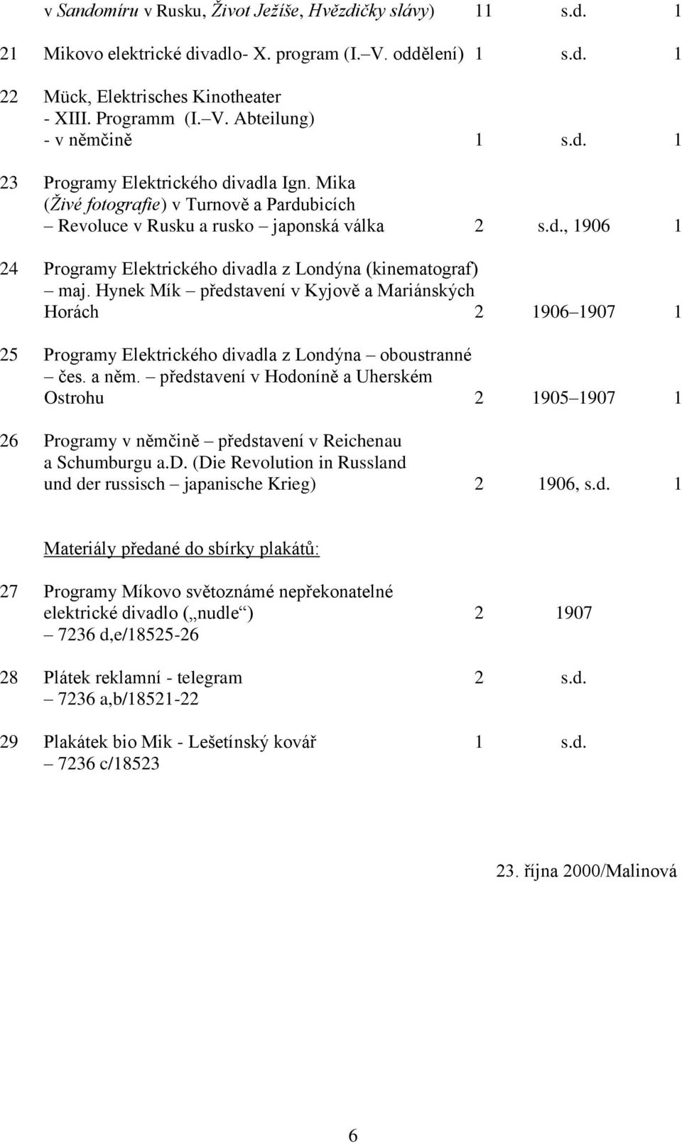 Hynek Mík představení v Kyjově a Mariánských Horách 2 1906 1907 1 25 Programy Elektrického divadla z Londýna oboustranné čes. a něm.