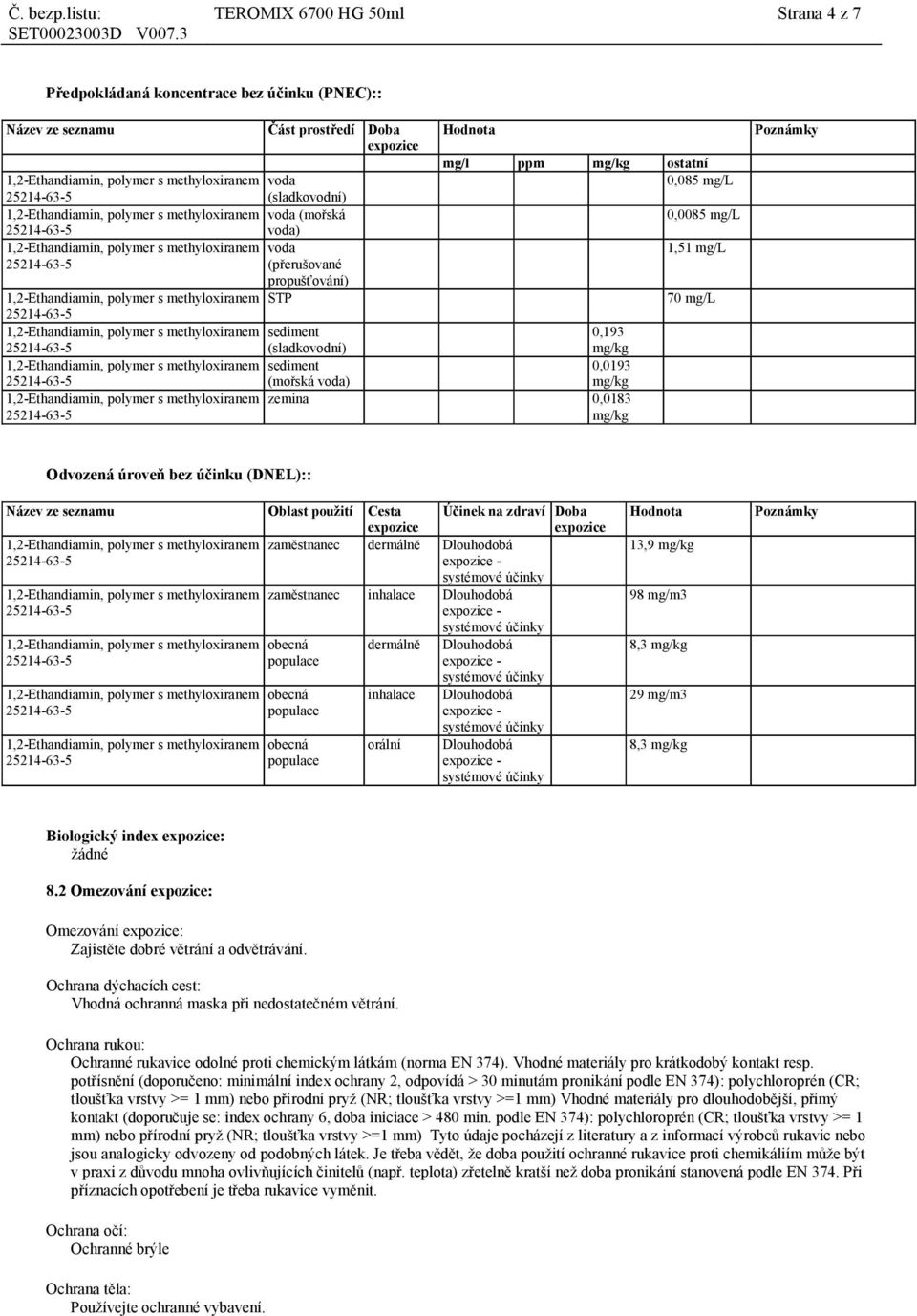 (sladkovodní) 1,2-Ethandiamin, polymer s methyloxiranem voda (mořská voda) 1,2-Ethandiamin, polymer s methyloxiranem voda (přerušované propušťování) 1,2-Ethandiamin, polymer s methyloxiranem STP