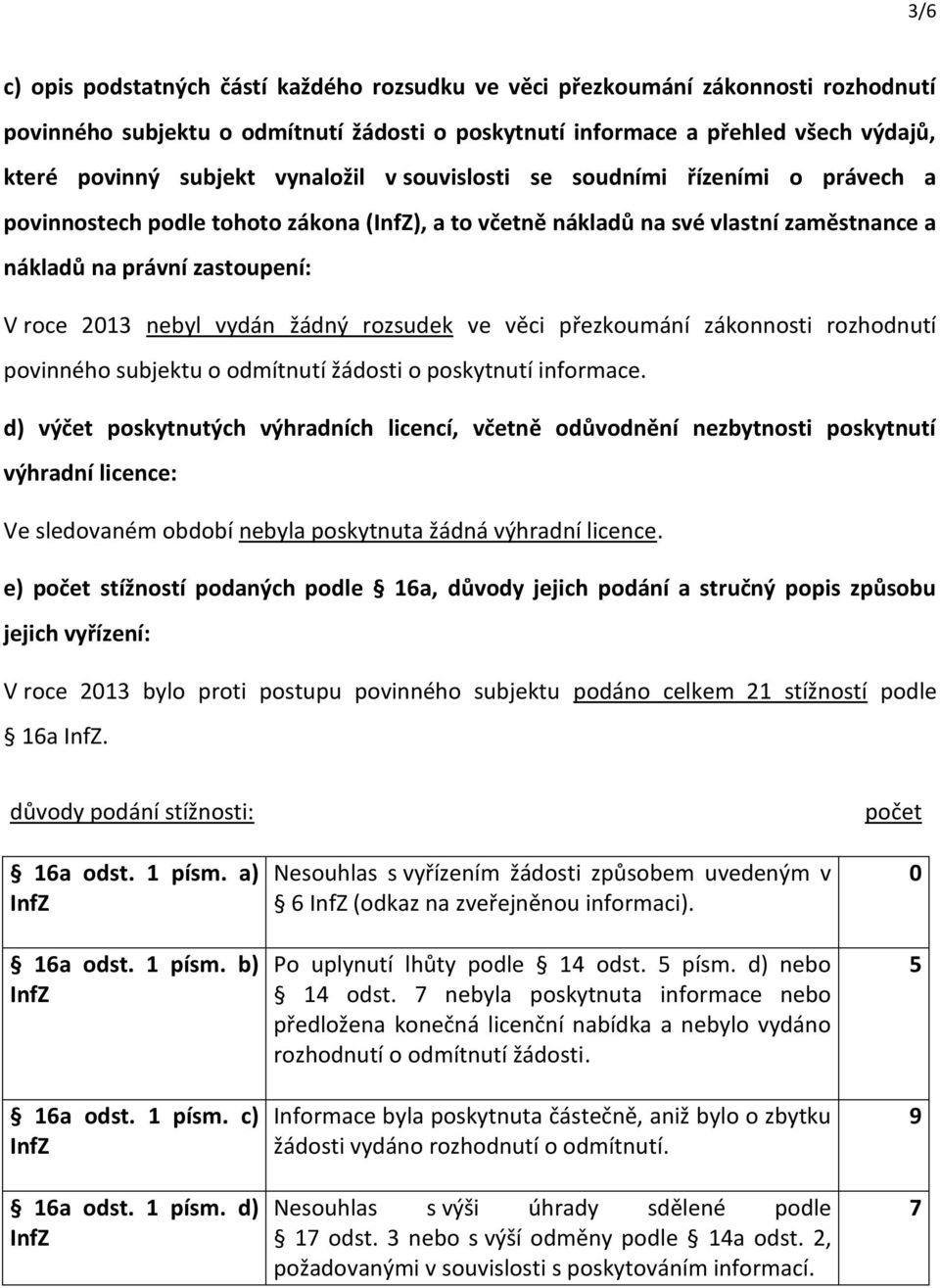 žádný rozsudek ve věci přezkoumání zákonnosti rozhodnutí povinného subjektu o odmítnutí žádosti o poskytnutí informace.