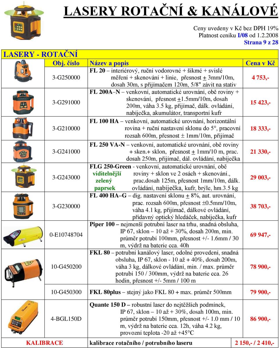 ovládání, 15 423,- nabíječka, akumulátor, transportní kufr 3-G210000 FL 100 HA venkovní, automatické urovnání, horizontální rovina + ruční nastavení sklonu do 5, pracovní rozsah 600m, přesnost