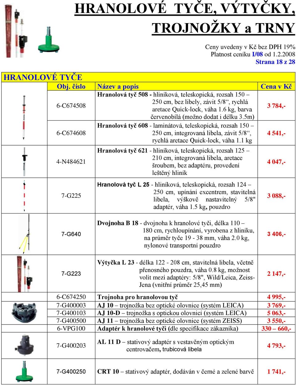 5m) 6-C674608 Hranolová tyč 608 - laminátová, teleskopická, rozsah 150 250 cm, integrovaná libela, závit 5/8, rychlá aretace Quick-lock, váha 1.