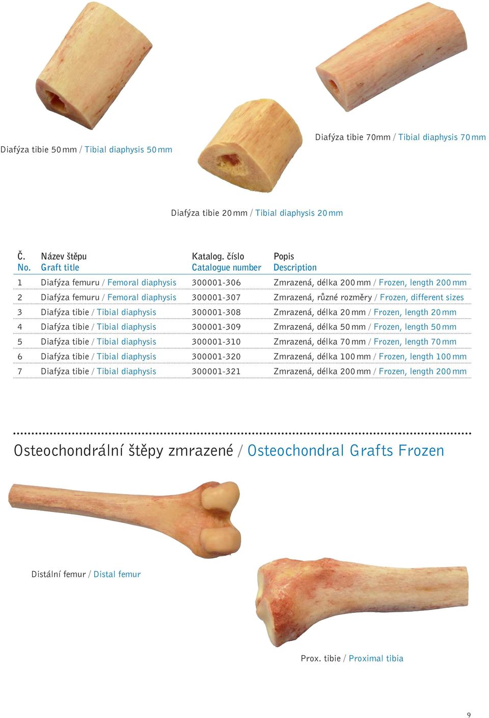 Frozen, length 20 mm 4 Diafýza tibie / Tibial diaphysis 300001-309 Zmrazená, délka 50 mm / Frozen, length 50 mm 5 Diafýza tibie / Tibial diaphysis 300001-310 Zmrazená, délka 70 mm / Frozen, length 70