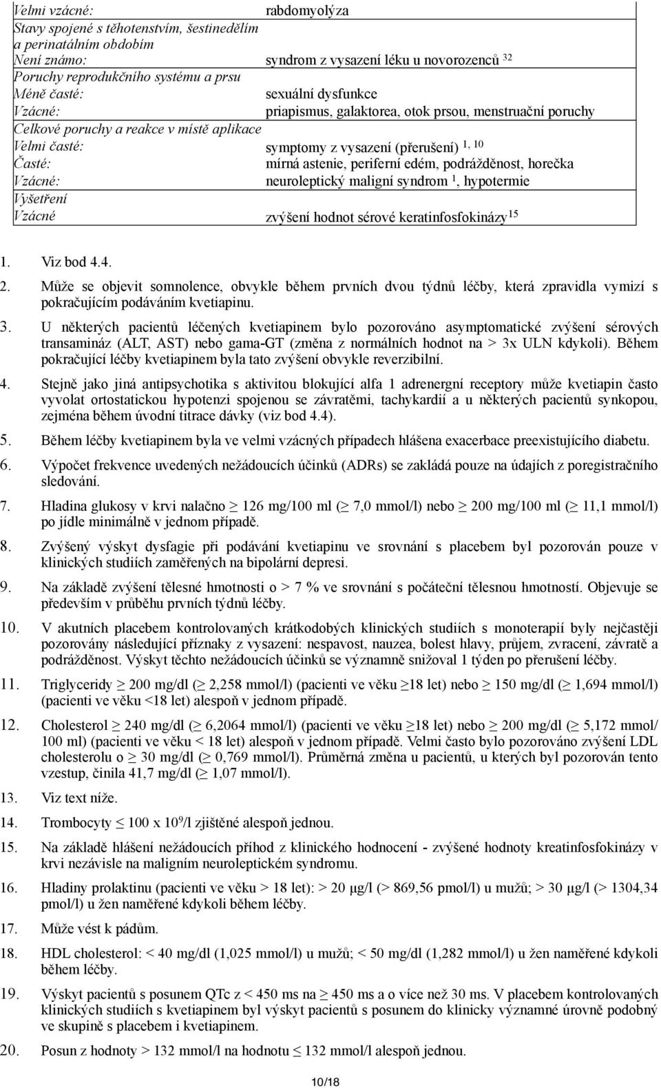 periferní edém, podrážděnost, horečka Vzácné: neuroleptický maligní syndrom 1, hypotermie Vyšetření Vzácné zvýšení hodnot sérové keratinfosfokinázy 15 1. Viz bod 4.4. 2.