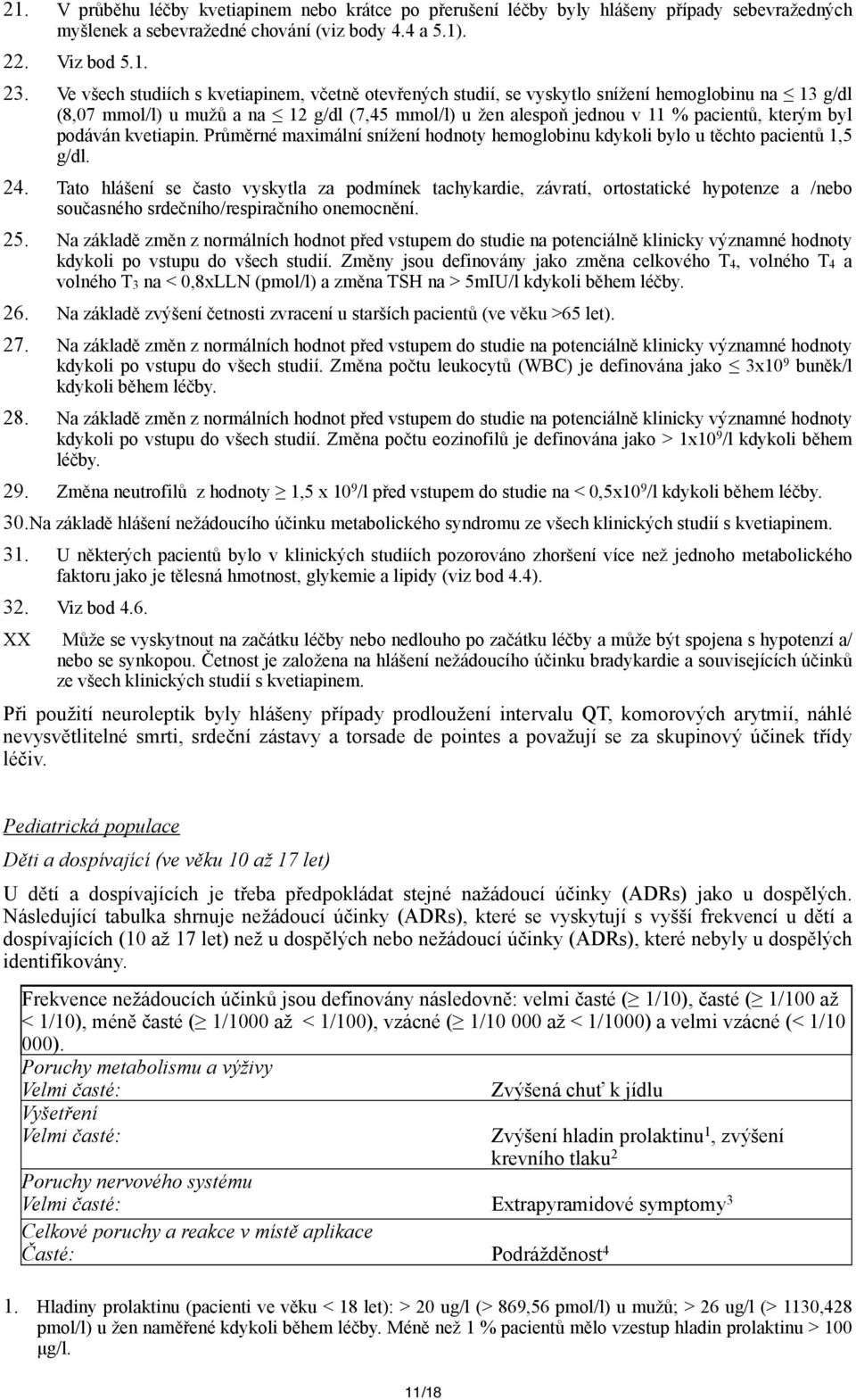 podáván kvetiapin. Průměrné maximální snížení hodnoty hemoglobinu kdykoli bylo u těchto pacientů 1,5 g/dl. 24.