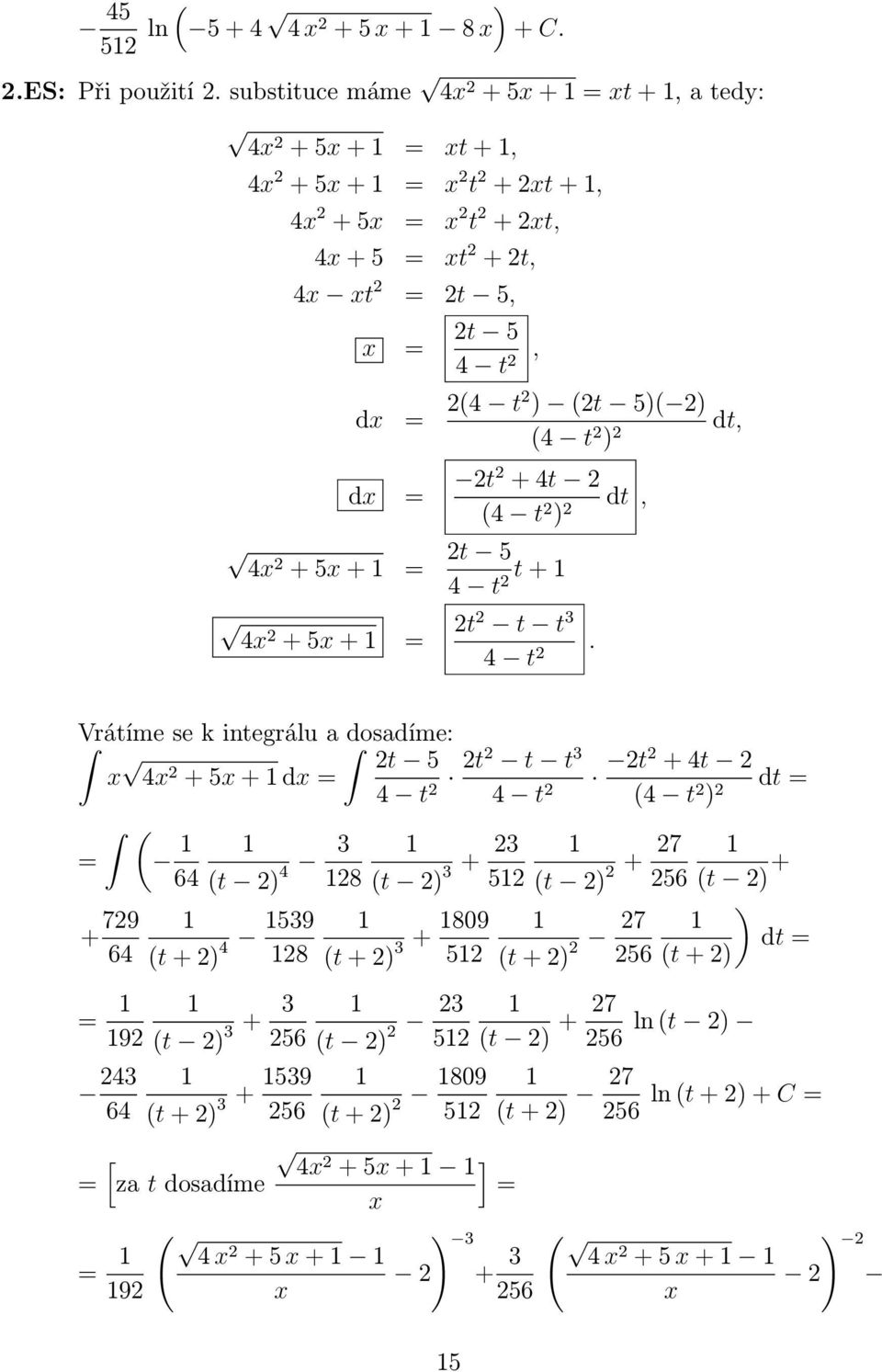 (4 t ) dt, 4x +5x+ t 5 4 t t+ 4x +5x+ t t t 3 4 t.
