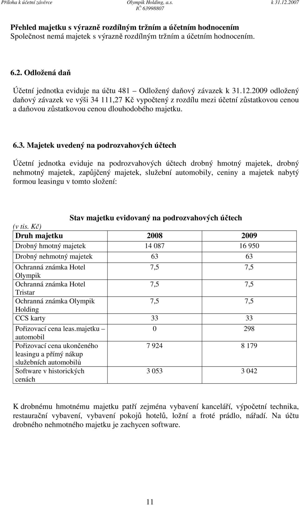 2009 odložený daňový závazek ve výši 34