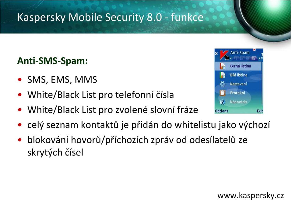 telefonní čísla White/Black List pro zvolené slovní fráze celý