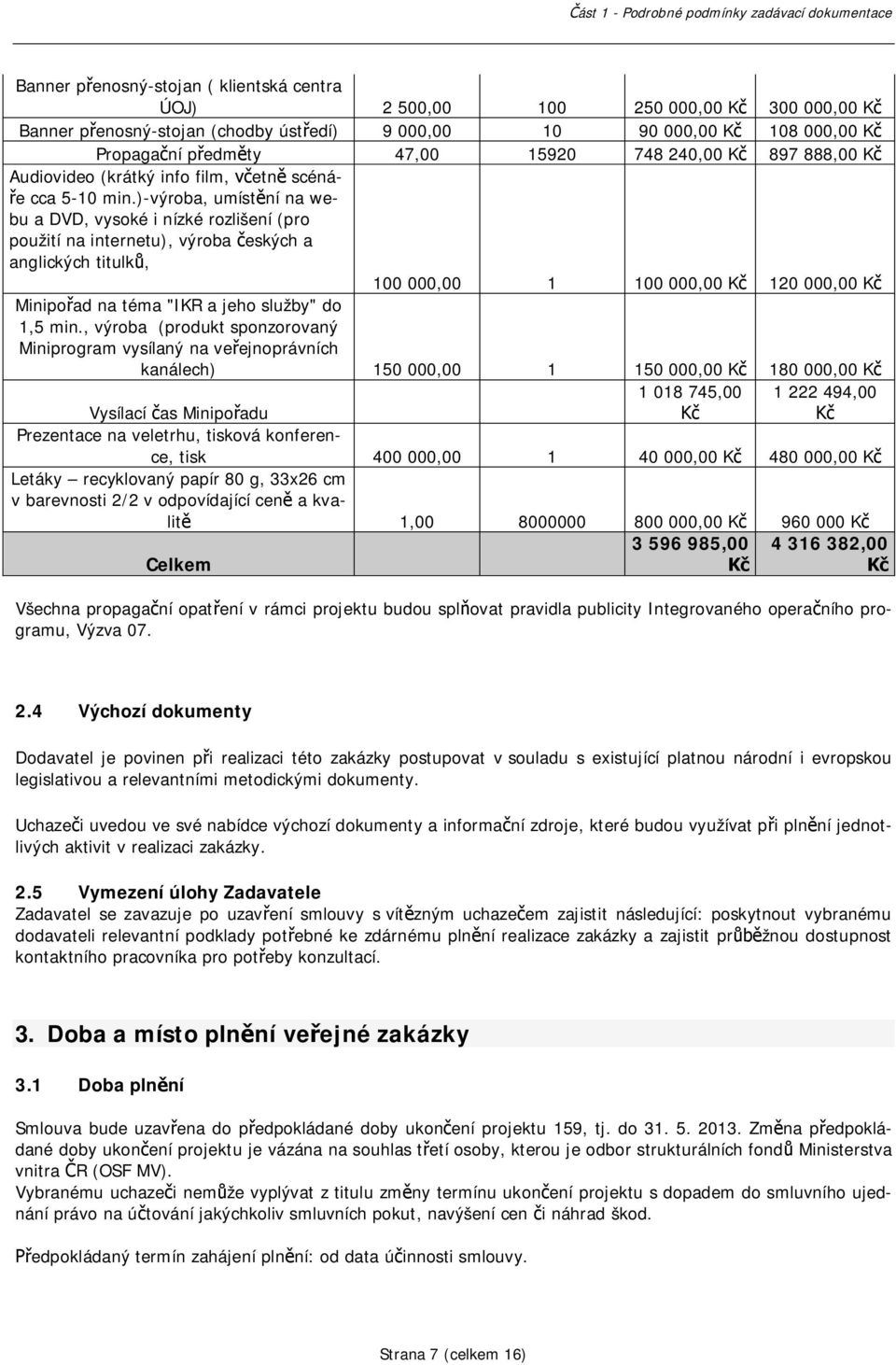 )-výroba, umístní na webu a DVD, vysoké i nízké rozlišení (pro použití na internetu), výroba eských a anglických titulk, 100 000,00 1 100 000,00 K 120 000,00 K Minipoad na téma "IKR a jeho služby" do