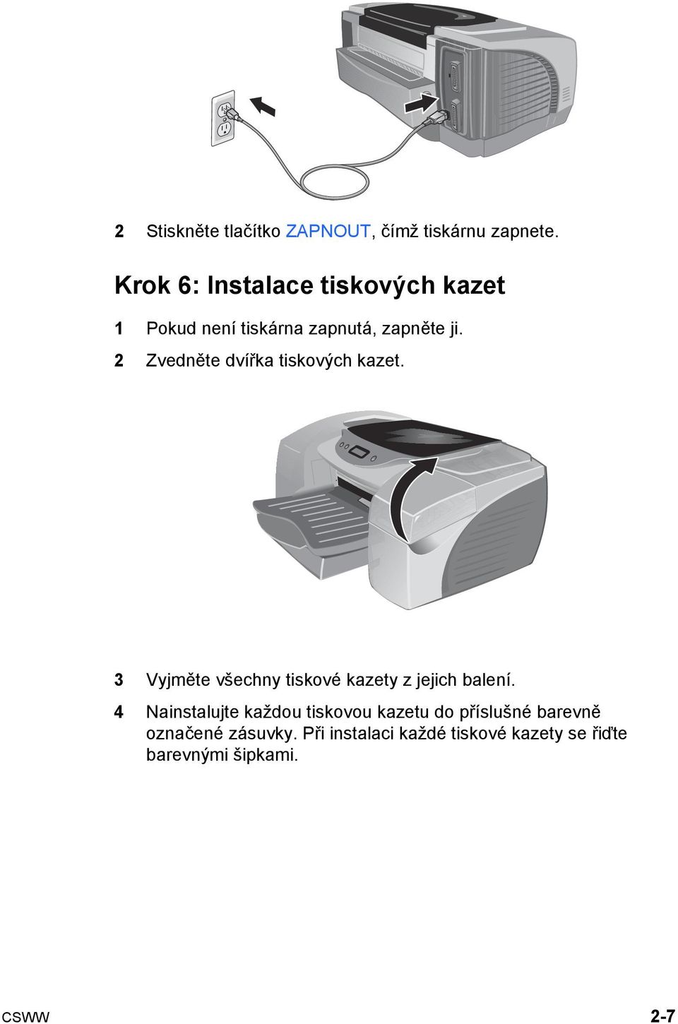 2 Zvedněte dvířka tiskových kazet. 3 Vyjměte všechny tiskové kazety z jejich balení.