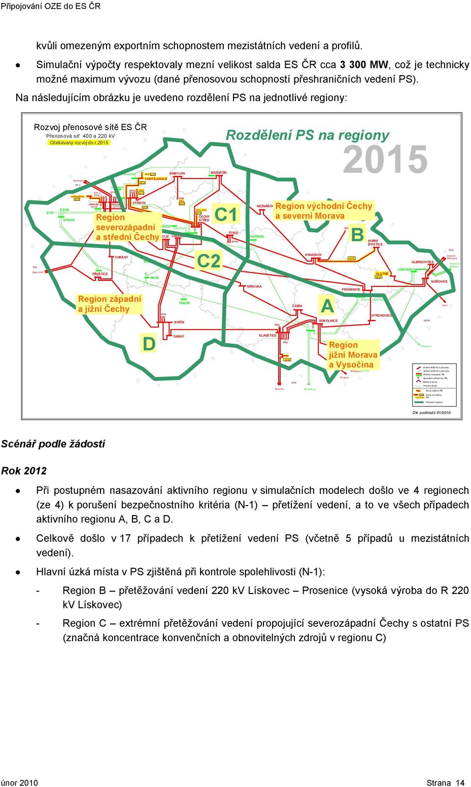 Na následujícím obrázku je uvedeno rozdělení PS na jednotlivé regiony: E D Rozvoj přenosové sítě ES ČR Přenosová síť 4 a 22 kv Očekávaný rozvoj do r.