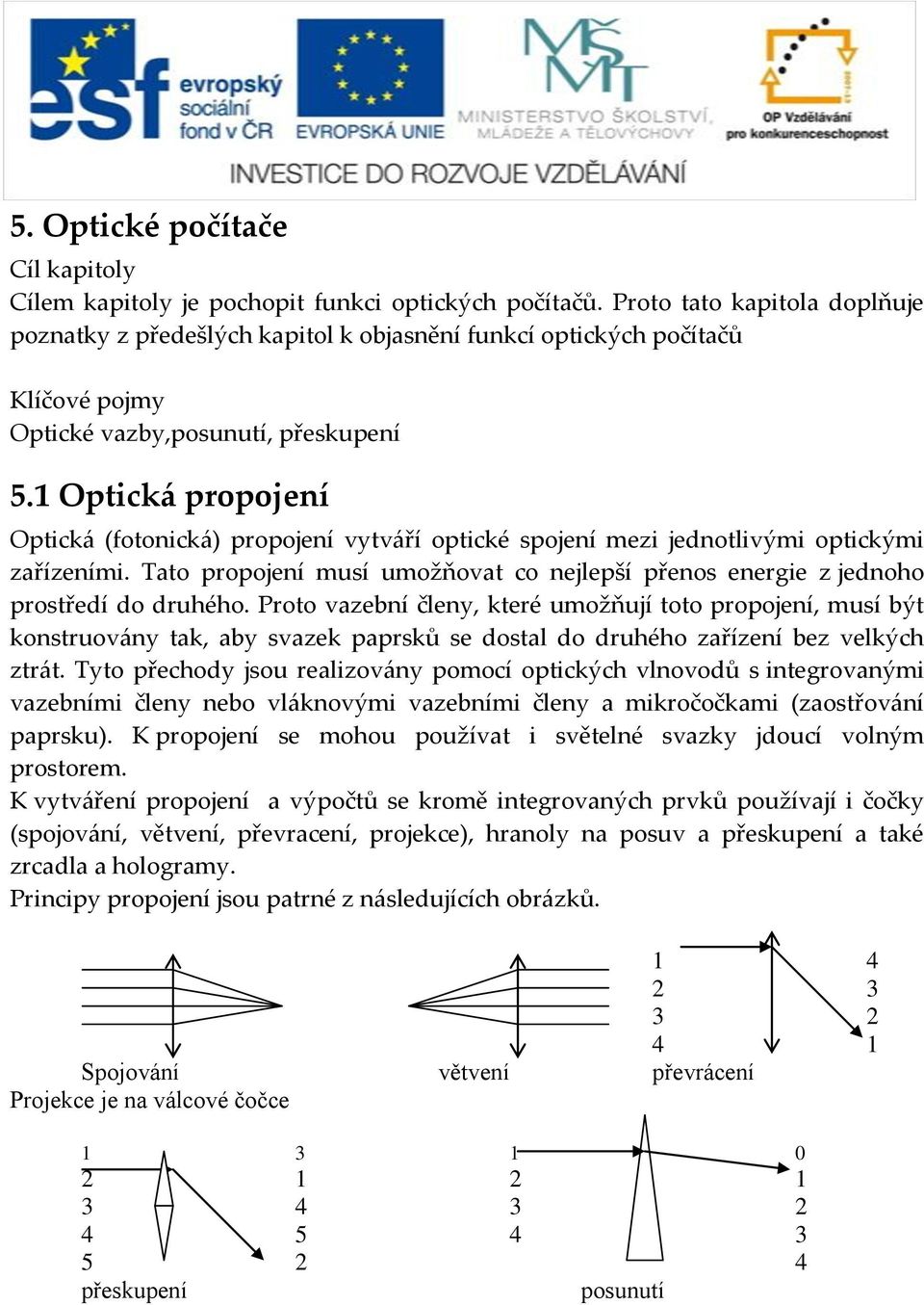 1 Optická propojení Optick{ (fotonick{) propojení vytv{ří optické spojení mezi jednotlivými optickými zařízeními.