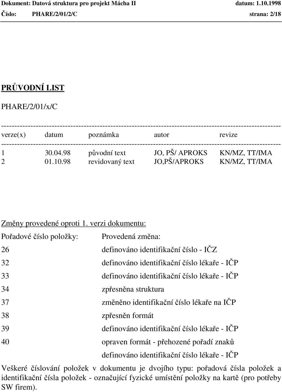 98 revidovaný text JO,PŠ/APROKS KN/MZ, TT/IMA Změny provedené oproti 1.