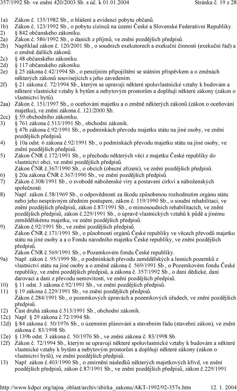 , o soudních exekutorech a exekuční činnosti (exekuční řád) a o změně dalších zákonů. 2c) 48 občanského zákoníku. 2d) 117 občanského zákoníku. 2e) 25 zákona č.42/1994 Sb.