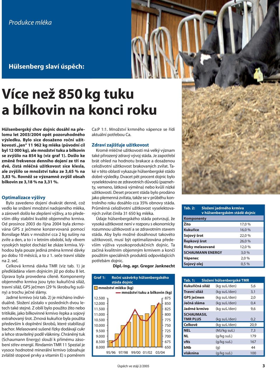 Došlo ke změně frekvence denního dojení ze tří na dvě, čistá mléčná užitkovost sice klesla, ale zvýšilo se množství tuku ze 3,65 % na 3,83 %.