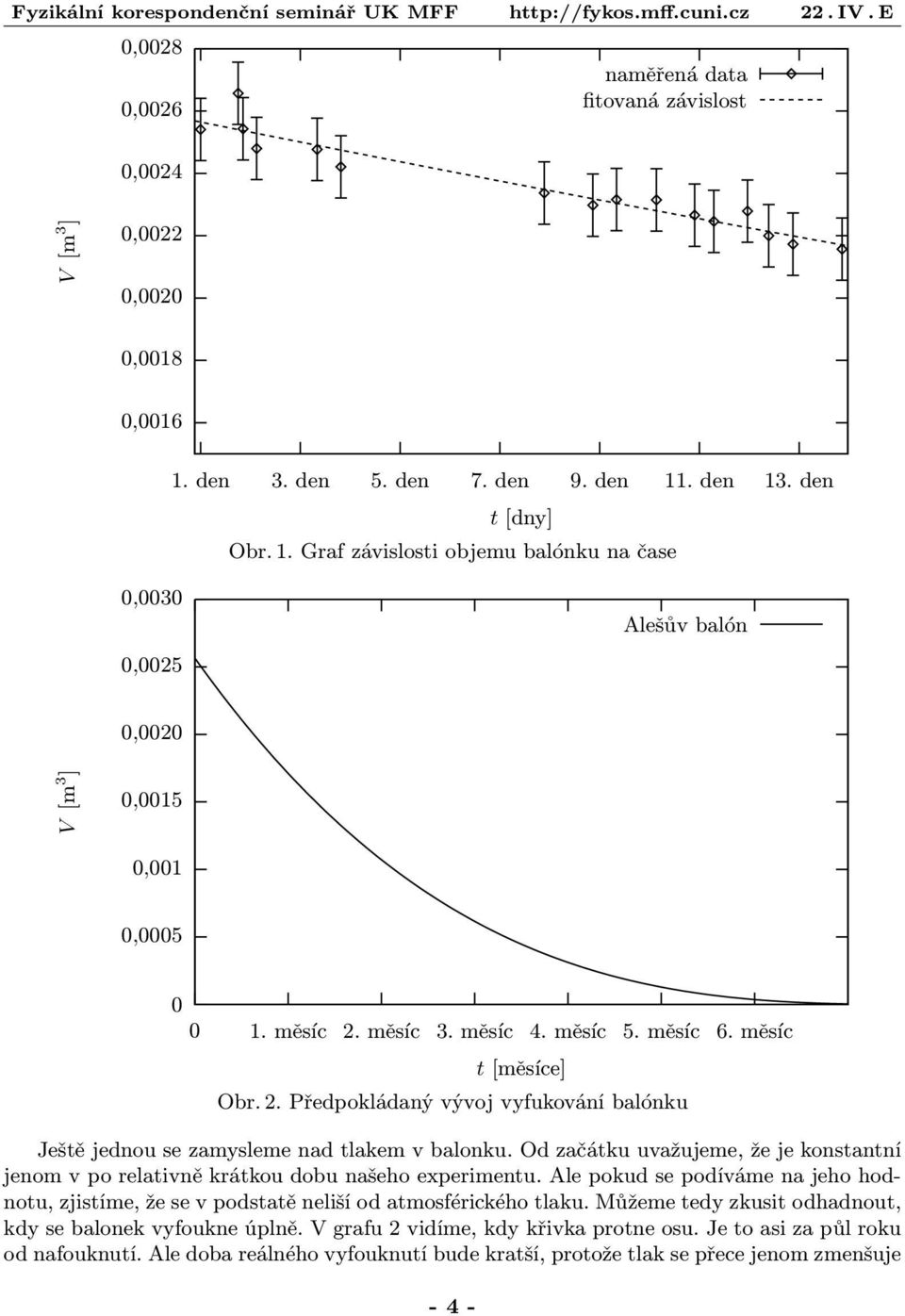 měsíc 5. měsíc 6. měsíc t [měsíce] Obr. 2. Předpokládaný vývoj vyfukování balónku Ještě jednou se zamysleme nad tlakem v balonku.