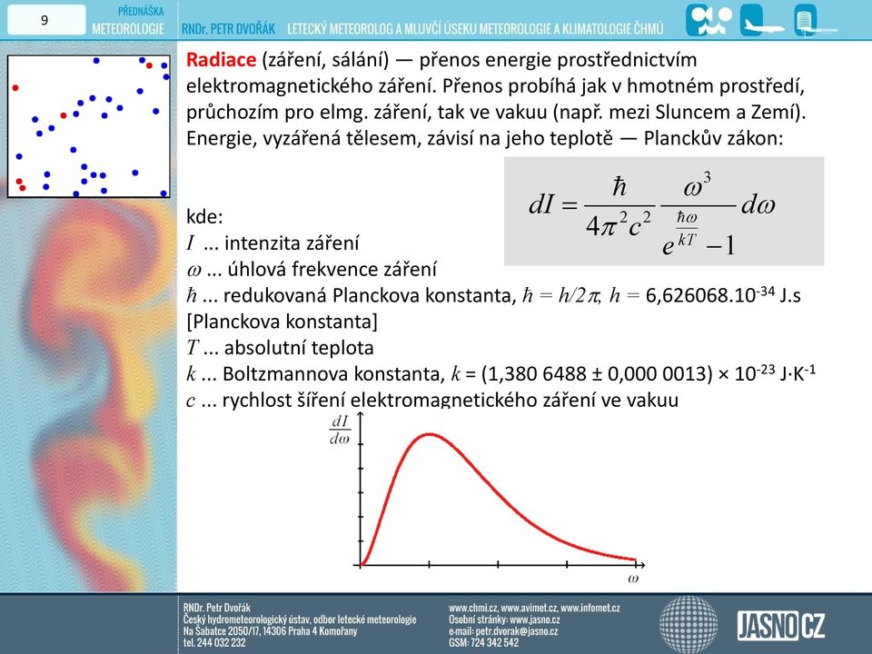 .. intenzita záření e 1... úhlová frekvence záření ħ... redukovaná Planckova konstanta, ħ = h/2, h = 6,626068.10-34 J.s [Planckova konstanta] T.