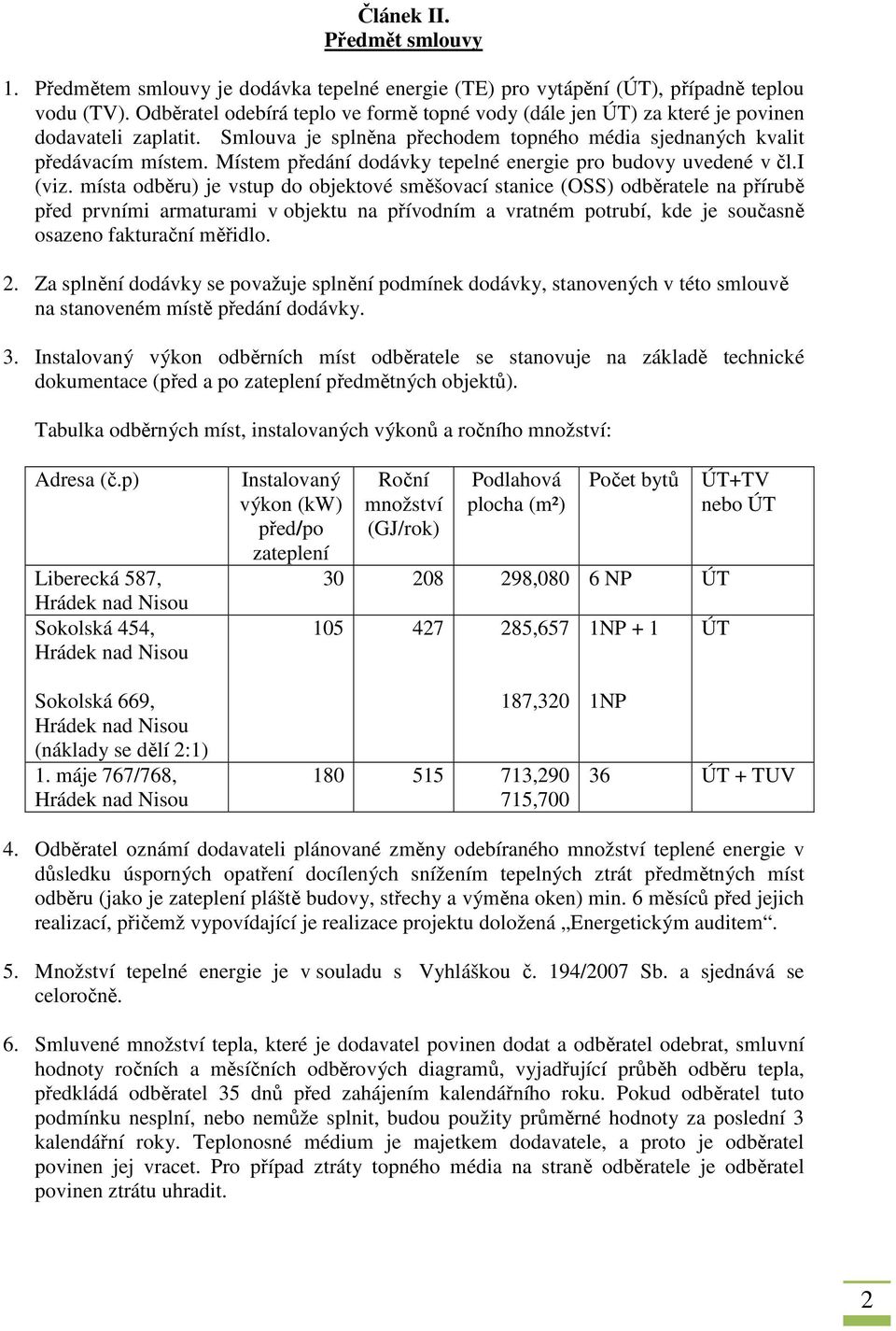 Místem předání dodávky tepelné energie pro budovy uvedené v čl.i (viz.