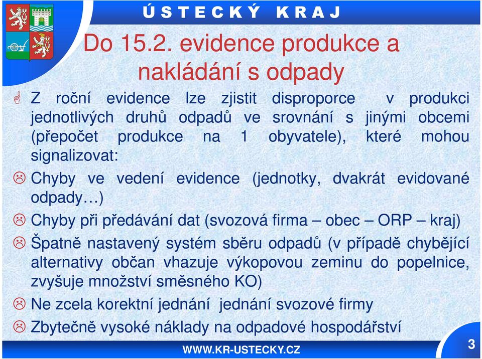 obcemi (přepočet produkce na 1 obyvatele), které mohou signalizovat: Chyby ve vedení odpady ) evidence (jednotky, dvakrát evidované Chyby při