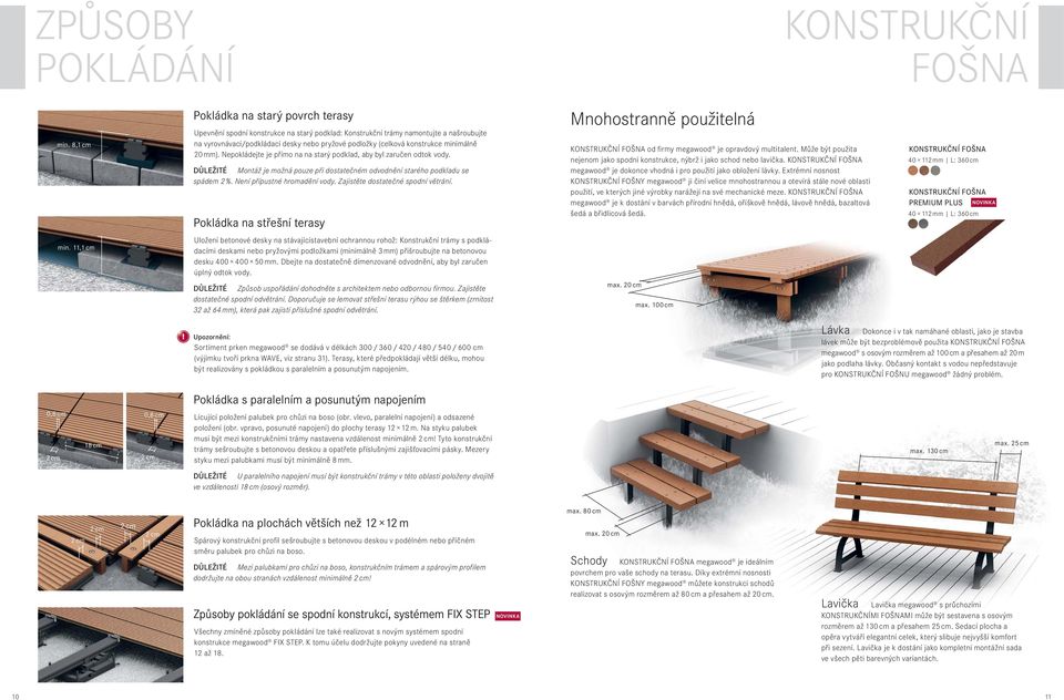 minimálně 20 mm). Nepokládejte je přímo na na starý podklad, aby byl zaručen odtok vody. DŮLEŽTÉ Montáž je možná pouze při dostatečném odvodnění starého podkladu se spádem 2 %.