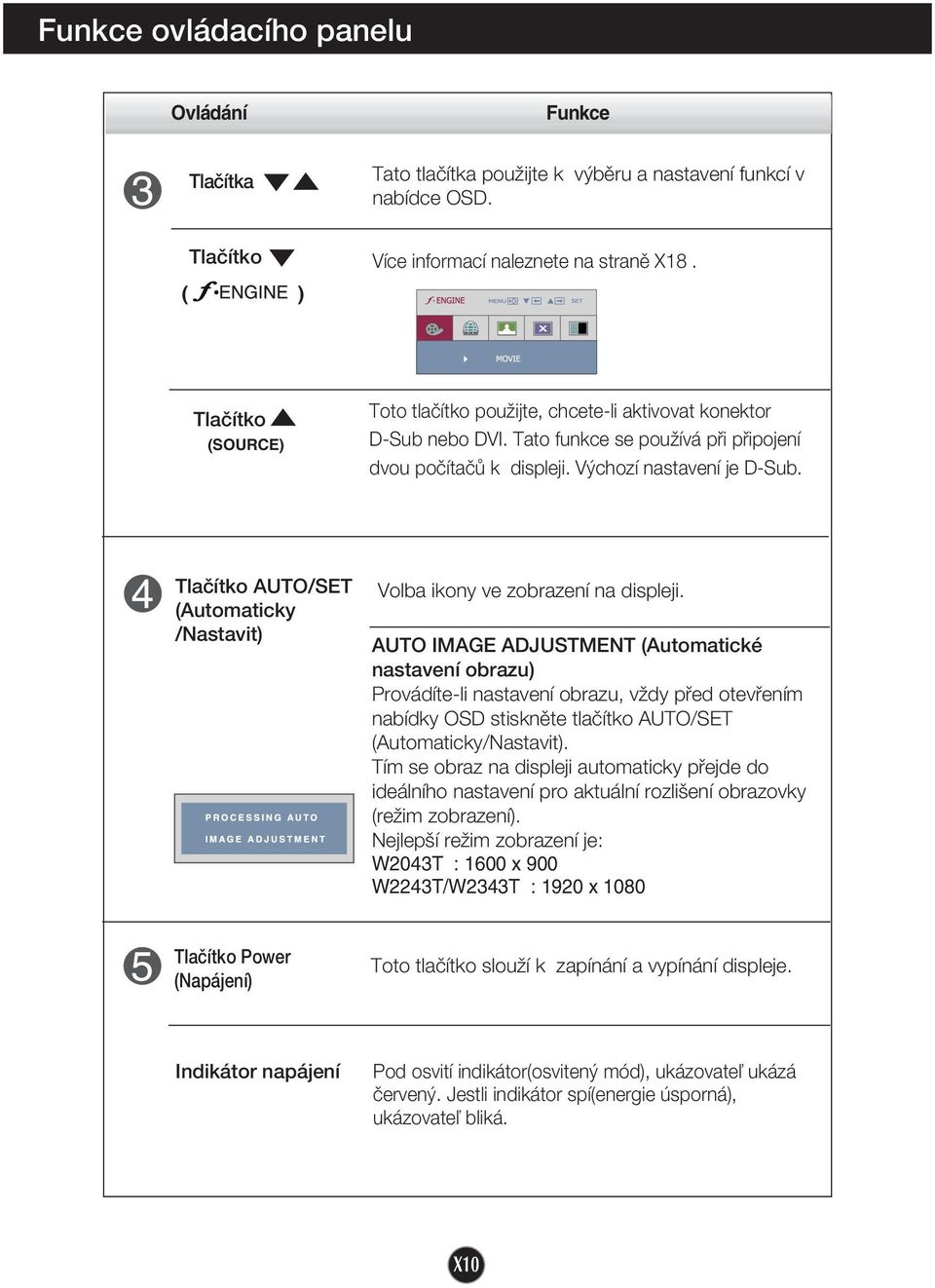 Tlaãítko AUTO/SET (Automaticky /Nastavit) Volba ikony ve zobrazení na displeji.