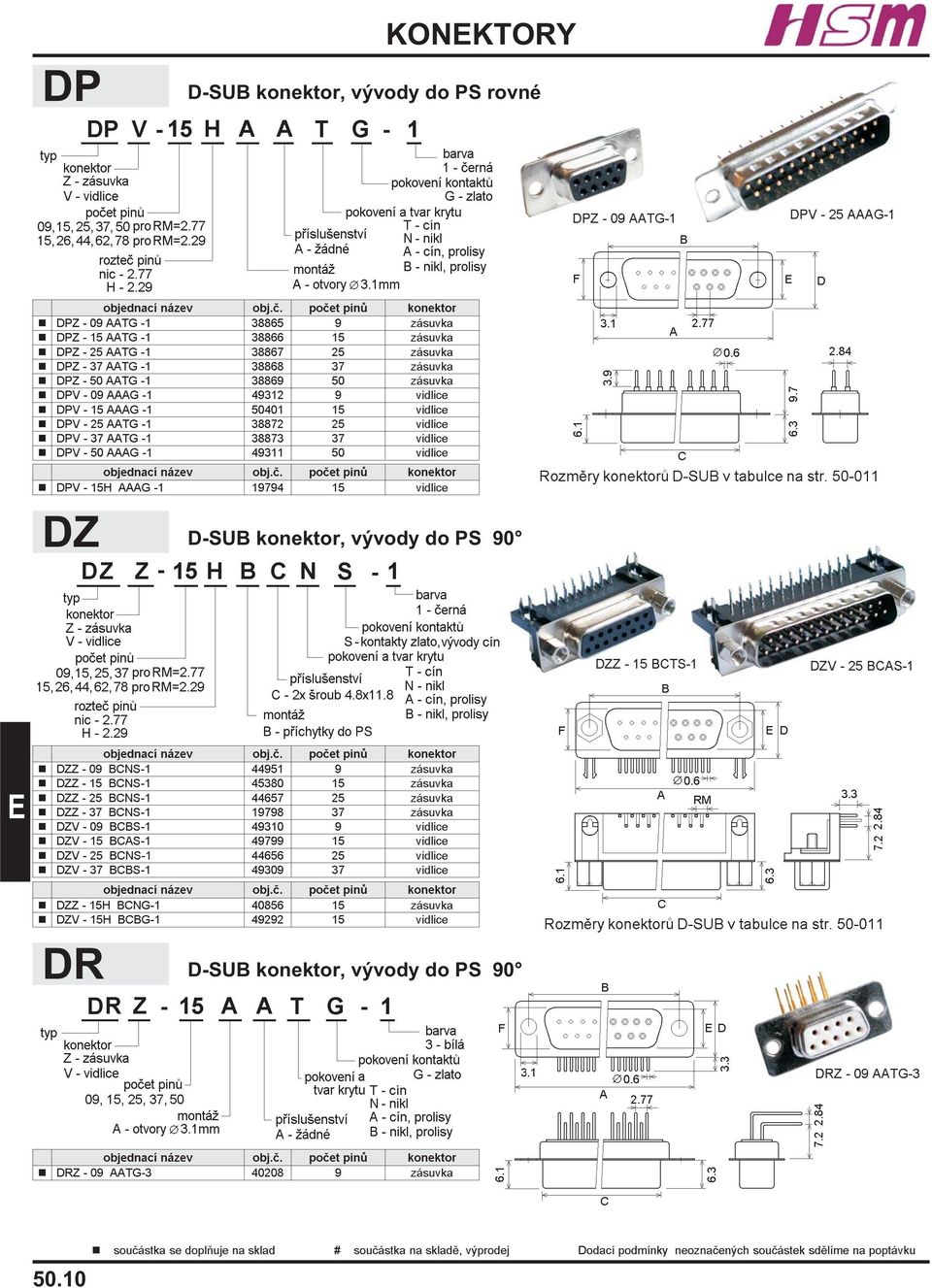 vidlice n DPV - 50 AAAG -1 49311 50 vidlice n DPV - 15H AAAG -1 19794 15 vidlice Rozmìry konektorù D-SUB v tabulce na str.