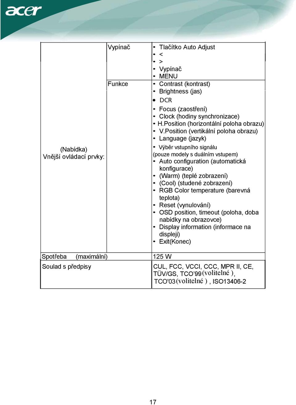 Position (vertikální poloha obrazu) Language (jazyk) Výběr vstupního signálu (pouze modely s duálním vstupem) Auto configuration (automatická konfigurace) (Warm) (teplé zobrazení)