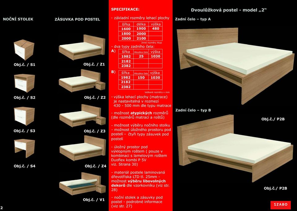 1982 2182 2382 výška 150 1030 Hloubka èela Obj.è. / Z2 Zadní èelo typ B Obj.è./ P1A Obj.