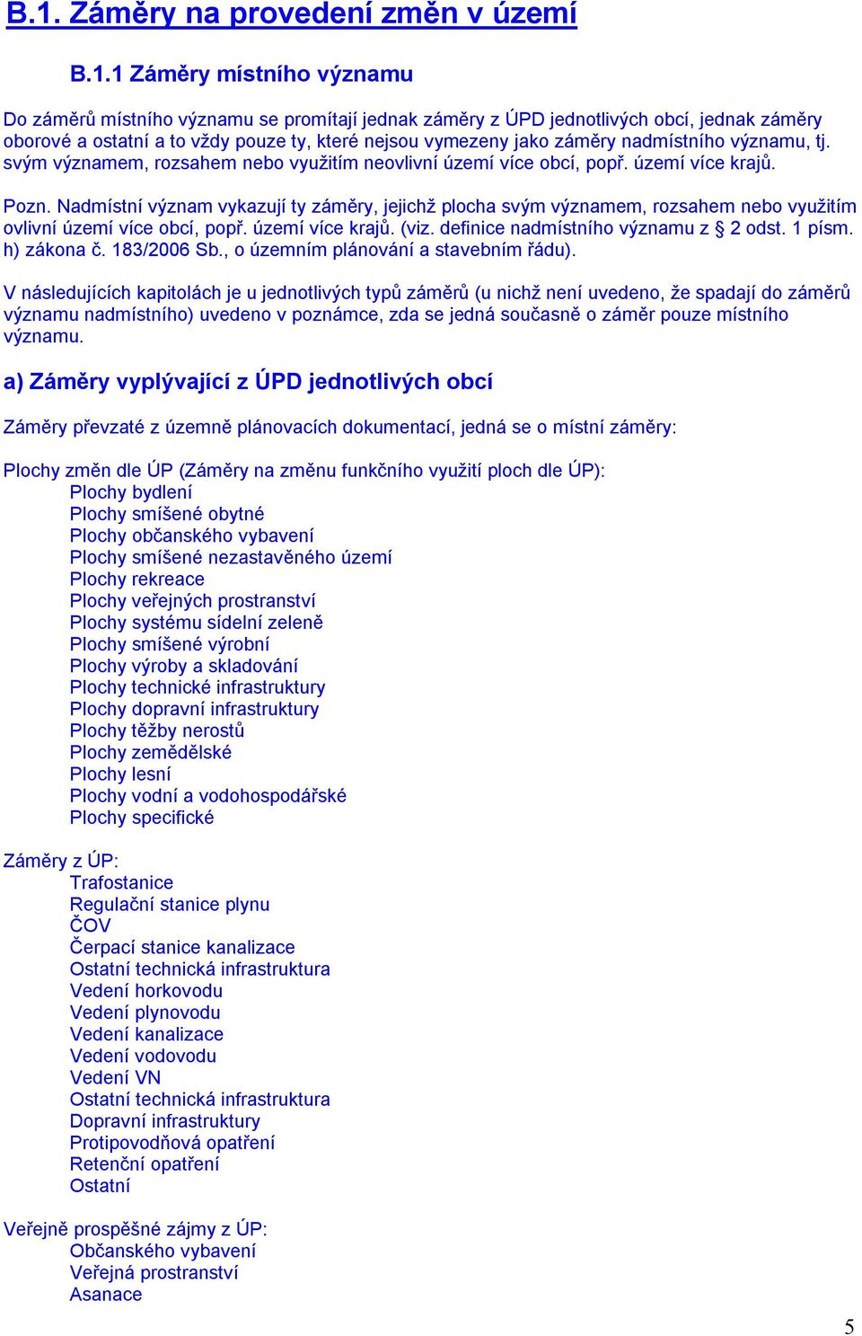 Nadmístní význam vykazují ty záměry, jejichž plocha svým významem, rozsahem nebo využitím ovlivní území více obcí, popř. území více krajů. (viz. definice nadmístního významu z 2 odst. 1 písm.