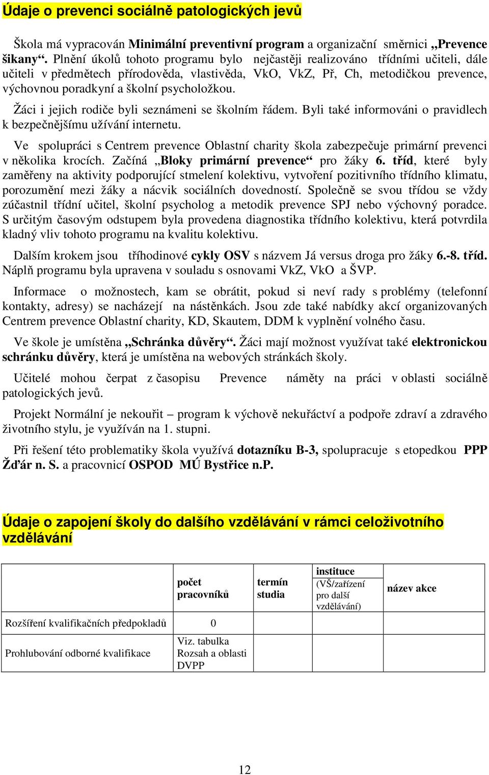 psycholožkou. Žáci i jejich rodiče byli seznámeni se školním řádem. Byli také informováni o pravidlech k bezpečnějšímu užívání internetu.