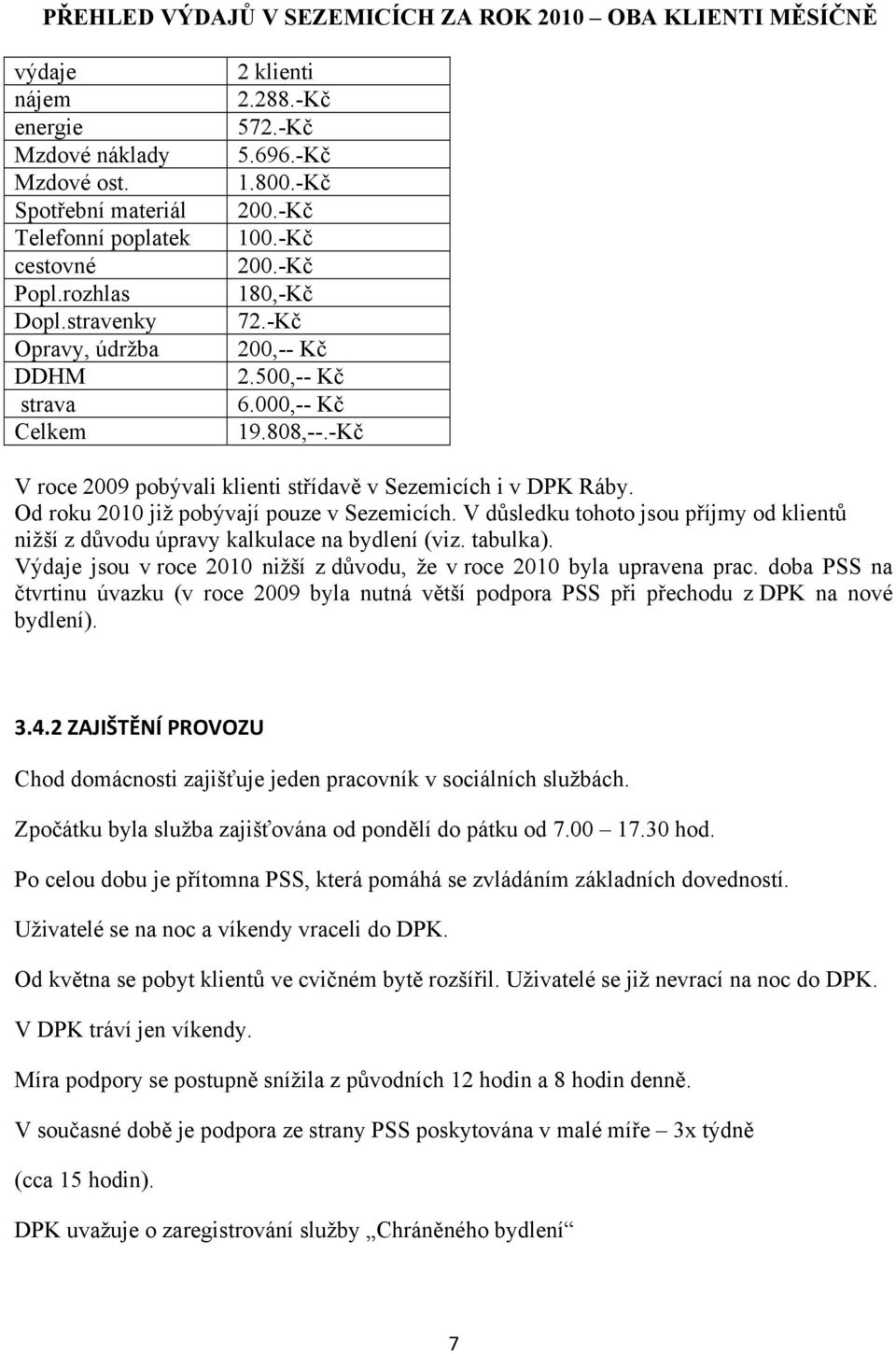 -Kč V roce 2009 pobývali klienti střídavě v Sezemicích i v DPK Ráby. Od roku 2010 již pobývají pouze v Sezemicích.