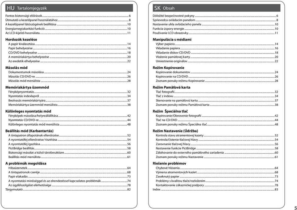 ..24 Másolás CD/DVD-re...26 Másolás mód menülista...28 Memóriakártya üzemmód Fényképnyomtatás...32 Nyomtatás indexlapról...34 Beolvasás memóriakártyára...37 Memóriakártya üzemmód menülista.