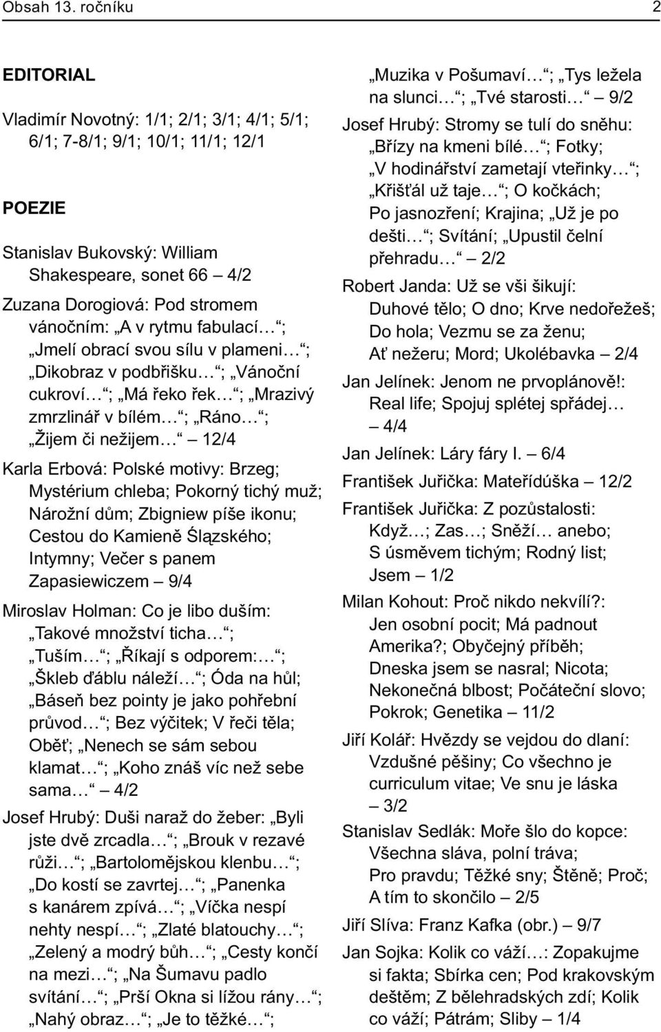 Mystérium chleba; Pokorný tichý muž; Nárožní dùm; Zbigniew píše ikonu; Cestou do Kamienì Œl¹zského; Intymny; Veèer s panem Zapasiewiczem 9/4 Miroslav Holman: Co je libo duším: Takové množství ticha ;