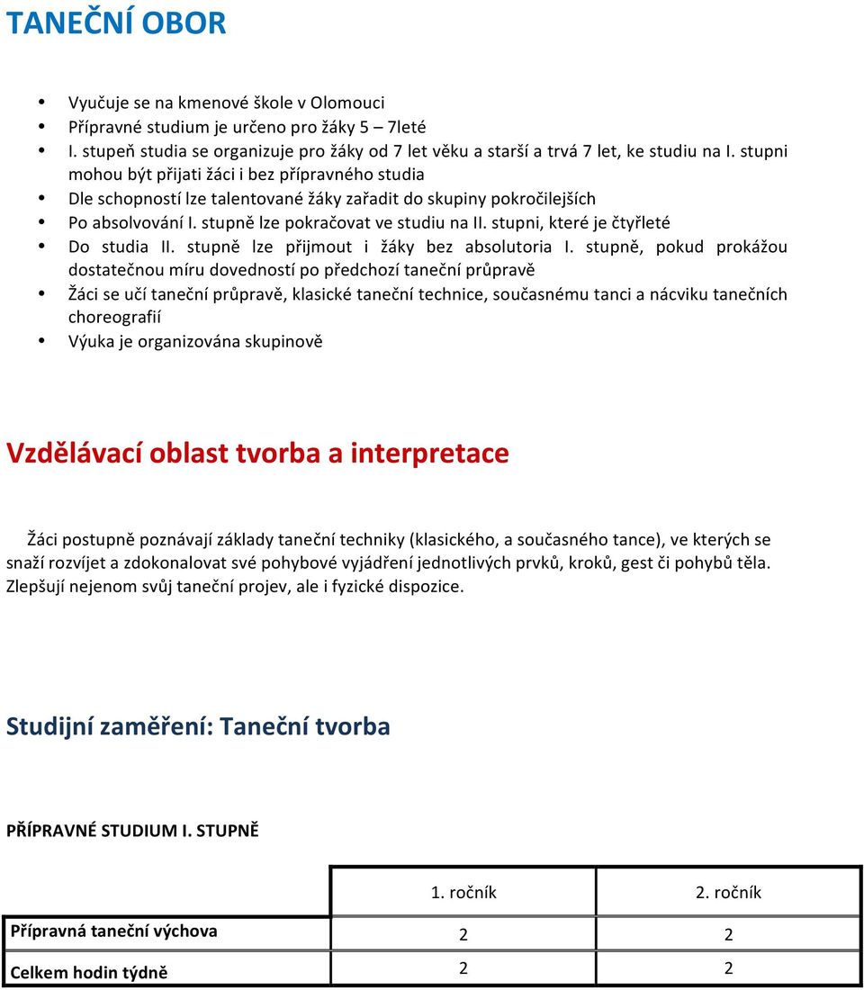 stupni, které je čtyřleté Do studia II. stupně lze přijmout i žáky bez absolutoria I.