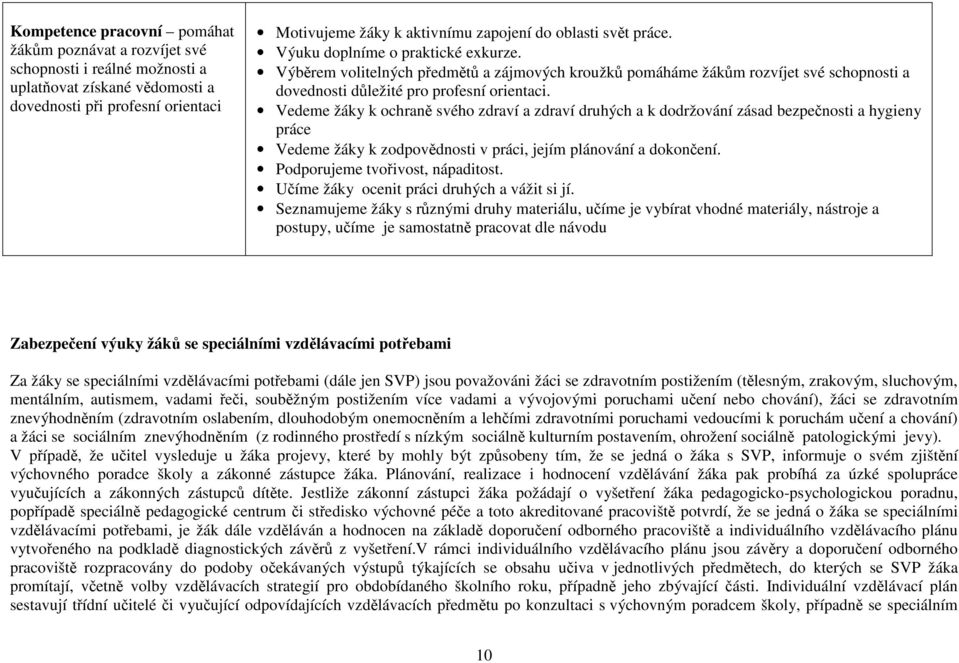 Vedeme žáky k ochraně svého zdraví a zdraví druhých a k dodržování zásad bezpečnosti a hygieny práce Vedeme žáky k zodpovědnosti v práci, jejím plánování a dokončení.