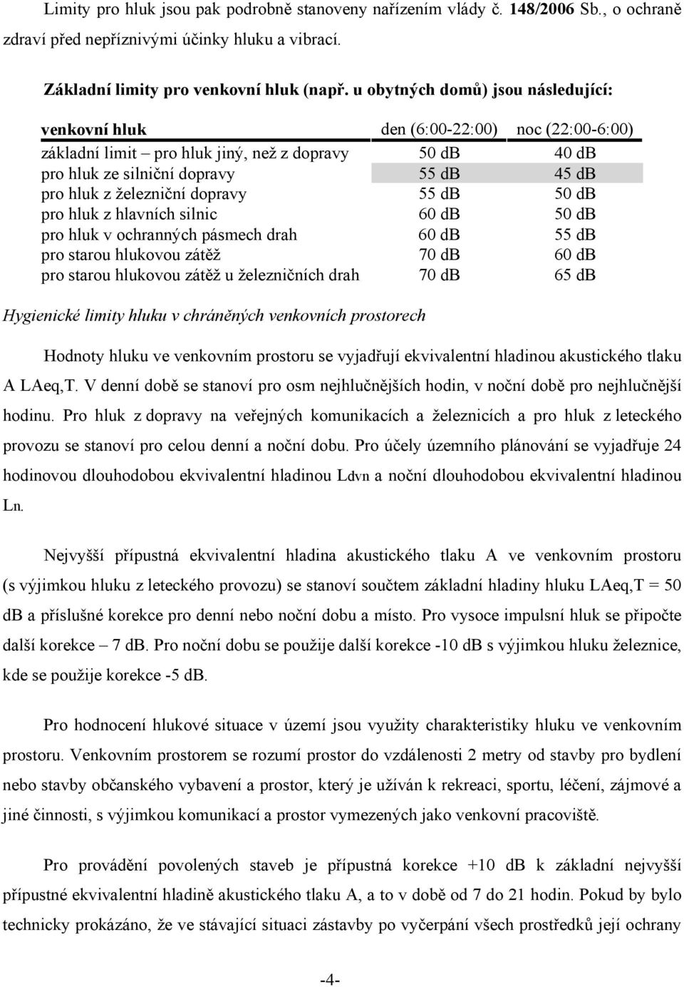 železniční dopravy 55 db 50 db pro hluk z hlavních silnic 60 db 50 db pro hluk v ochranných pásmech drah 60 db 55 db pro starou hlukovou zátěž 70 db 60 db pro starou hlukovou zátěž u železničních