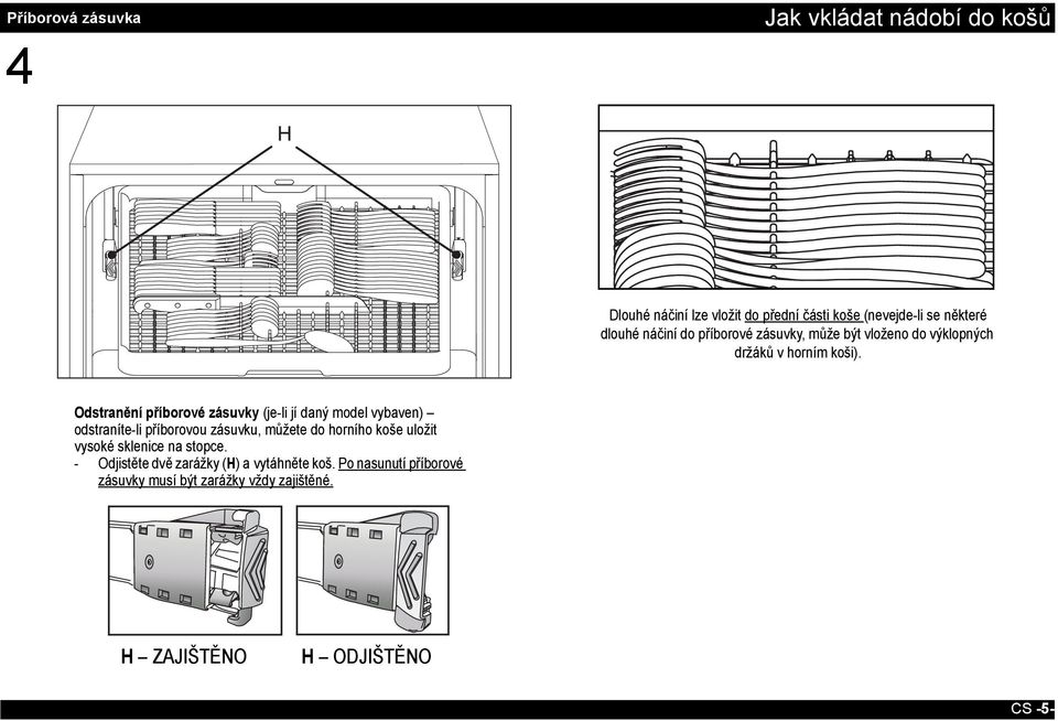 Odstranění příborové zásuvky (je-li jí daný model vybaven) odstraníte-li příborovou zásuvku, můžete do horního koše uložit
