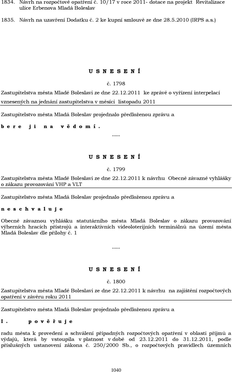 1799 Zastupitelstva města Mladé Boleslavi ze dne 22.12.