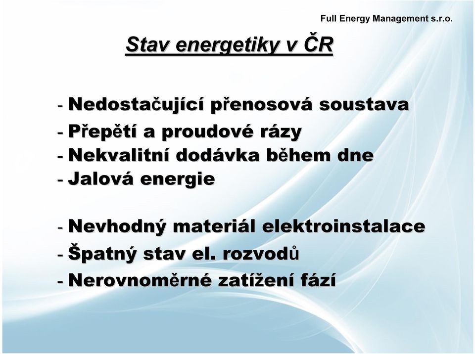 Nekvalitní dodávka během b dne - Jalová energie - Nevhodný