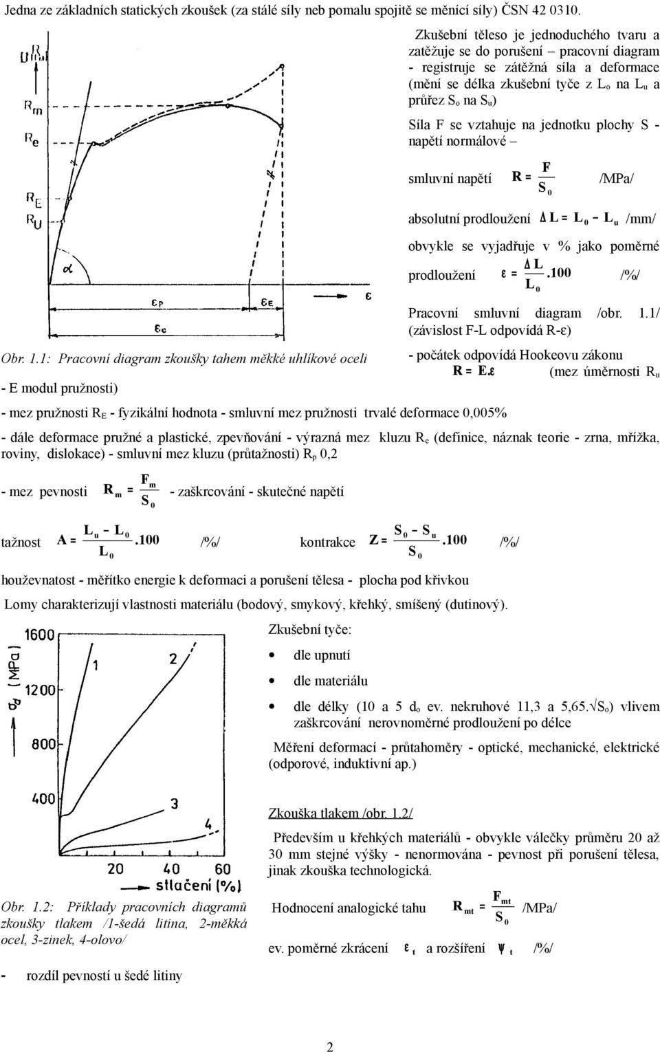 na jednotku plochy - napětí normálové smluvní napětí R = F /MPa/ absolutní prodloužení L = L L /mm/ u Obr. 1.