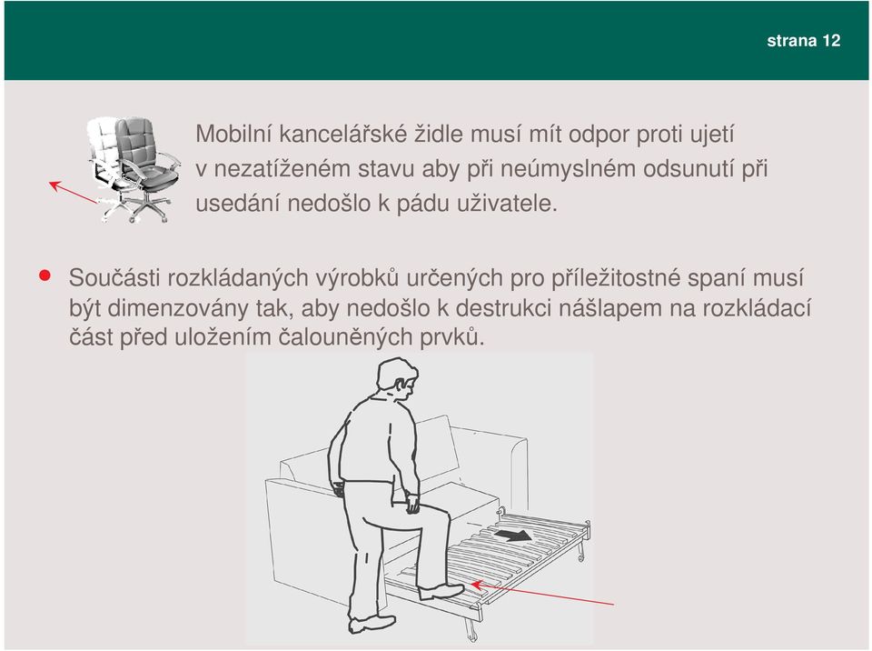 Souásti rozkládaných výrobk urených pro píležitostné spaní musí být