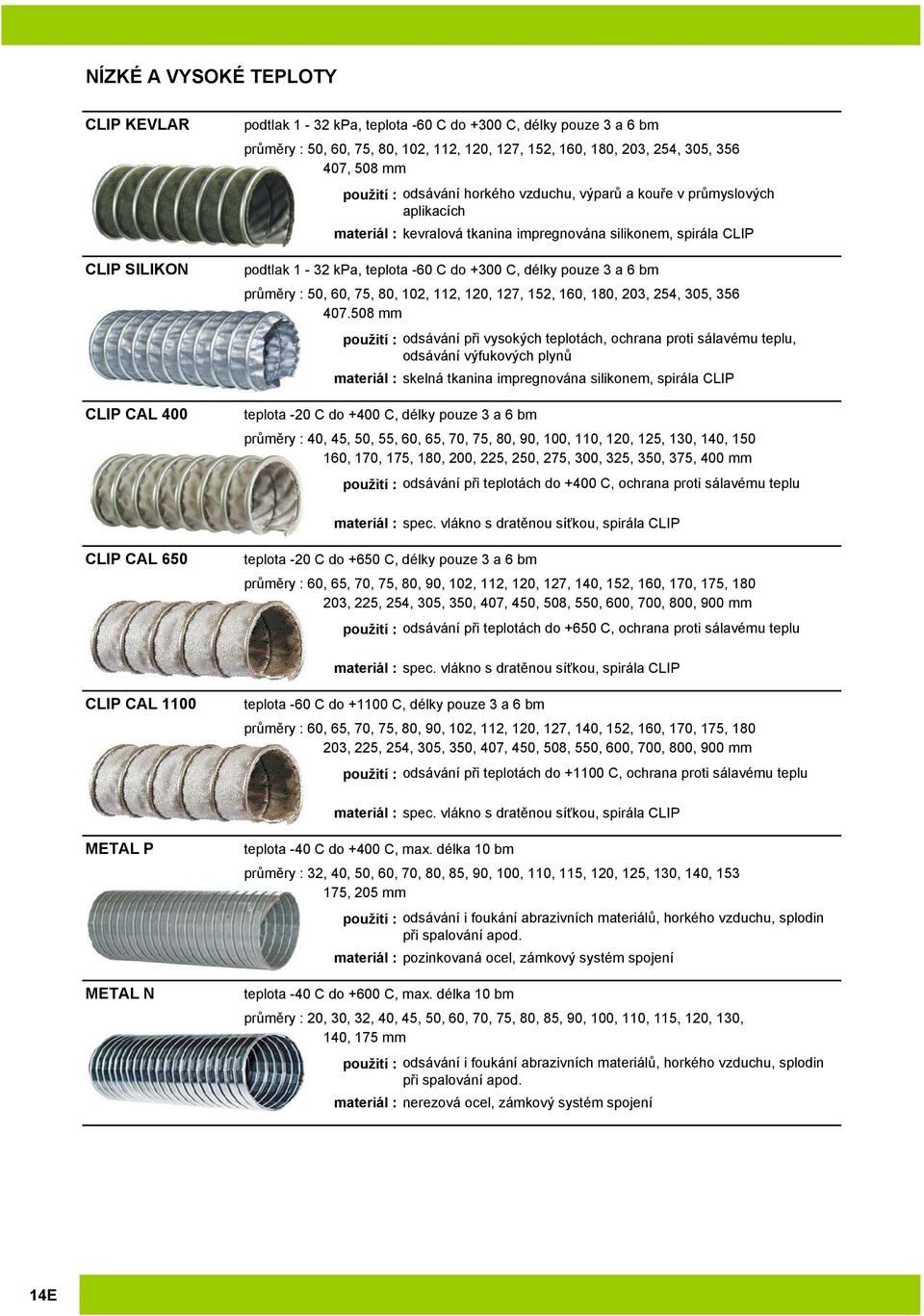 +300 C, délky pouze 3 a 6 bm průměry : 50, 60, 75, 80, 102, 112, 120, 127, 152, 160, 180, 203, 254, 305, 356 407.