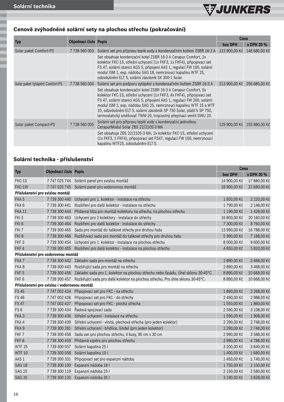 regulaci FW 100, solární modul ISM 1, exp. nádobu SAG 18, nemrznoucí kapalinu WTF 25, odzvdušnění ELT 5, solární zásobník SK 300-1 Solar.