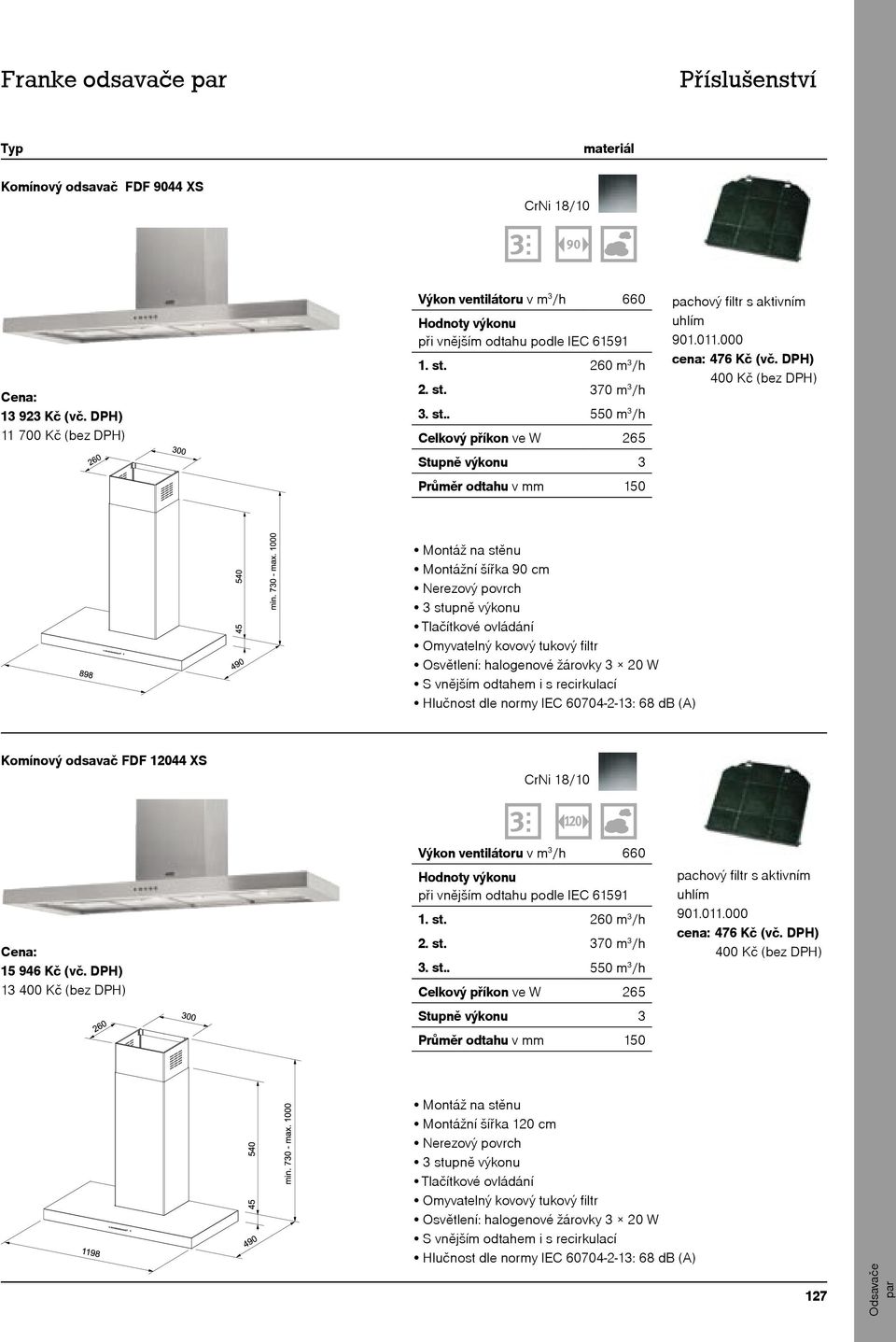 odsavač FDF 12044 XS 15 946 Kč (vč. DPH) 13 Výkon ventilátoru v m 3 /h 660 1. st.