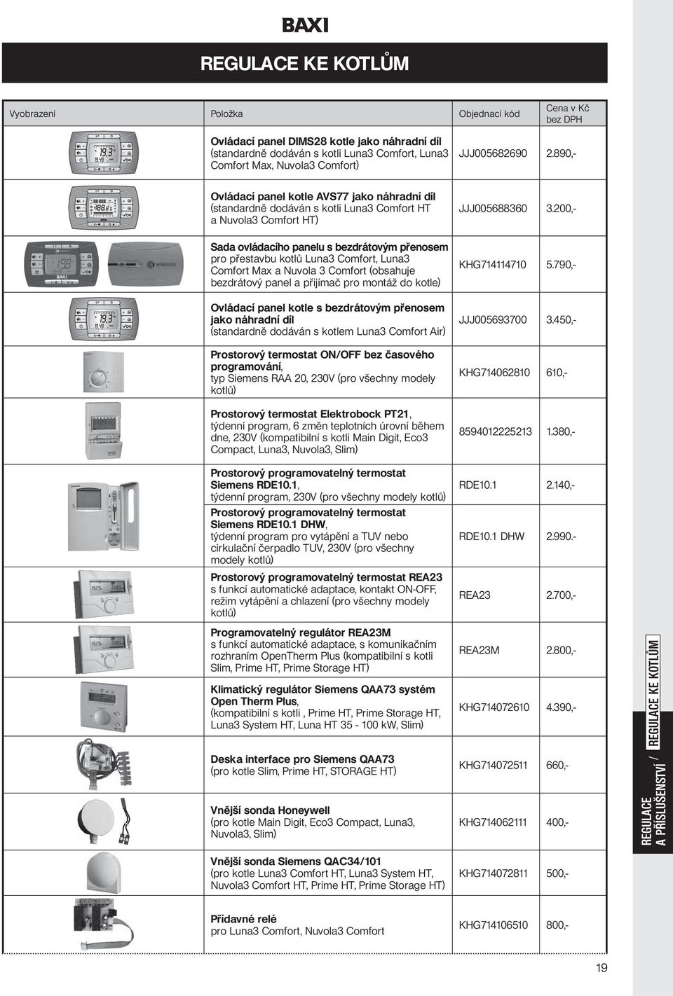 200,- Sada ovládacího panelu s bezdrátovým přenosem pro přestavbu kotlů Luna3 Comfort, Luna3 Comfort Max a Nuvola 3 Comfort (obsahuje bezdrátový panel a přijímač pro montáž do kotle) Ovládací panel