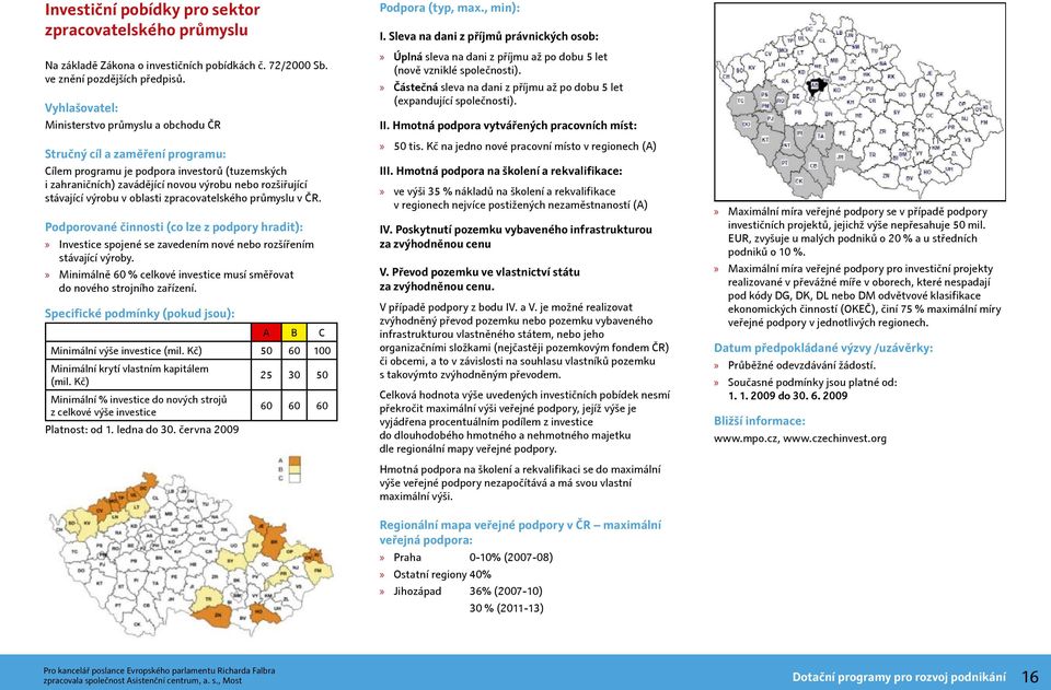 zpracovatelského průmyslu v ČR. Podporované činnosti (co lze z podpory hradit): Investice spojené se zavedením nové nebo rozšířením stávající výroby.