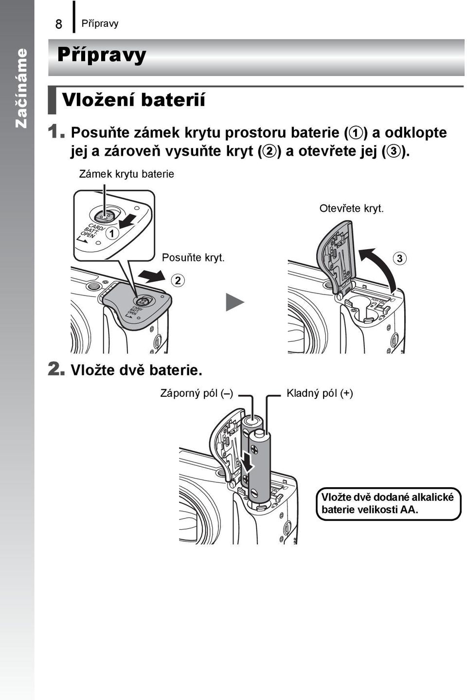 kryt (b) a otevřete jej (c). Zámek krytu baterie Otevřete kryt.